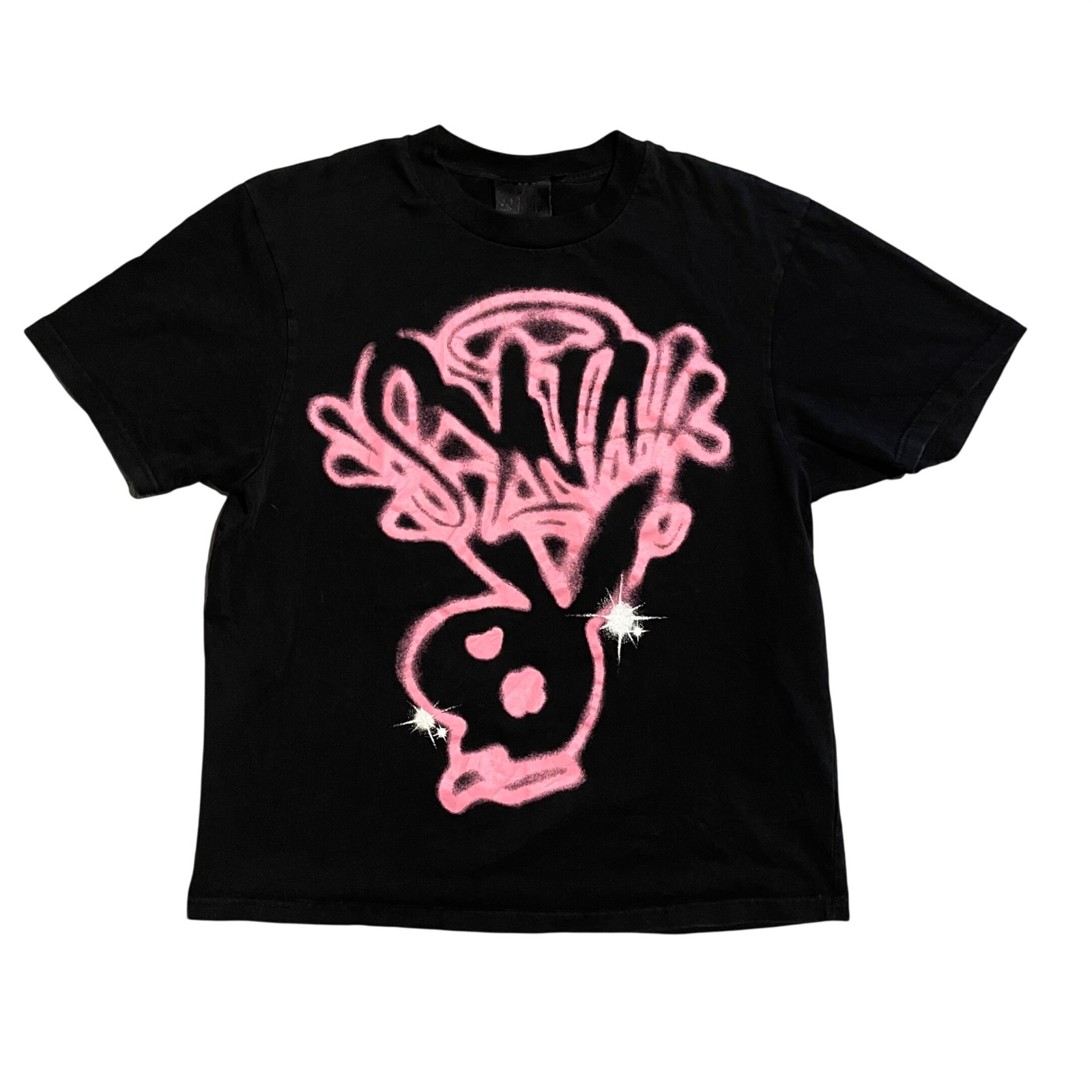Syna Mens Black Spray Paint Bunny Graphic T-Shirt 2xl Streetwear Tee